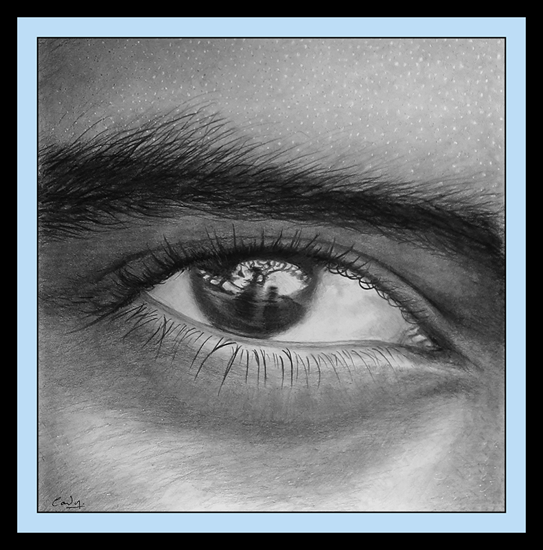 Drawing of a South Asian person's eye.