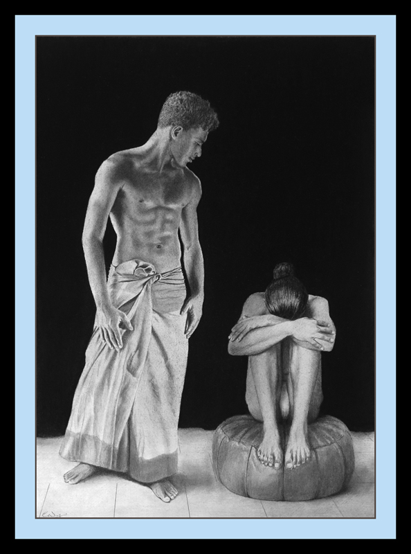 Drawing of two South Asian Youths.
