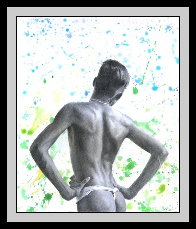Drawing of a South Asian semi-naked man'